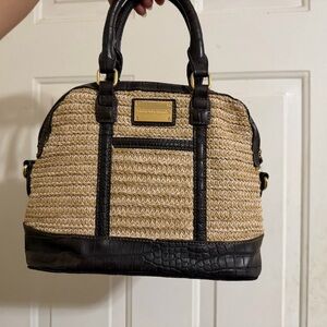 Y2K Dana Buchman Woven Beige and Dark Brown Satchel